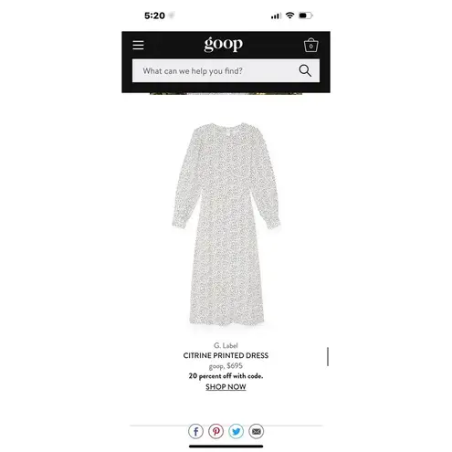 Goop G. Label White CITRINE PRINTED long sleeve midi DRESS size 12