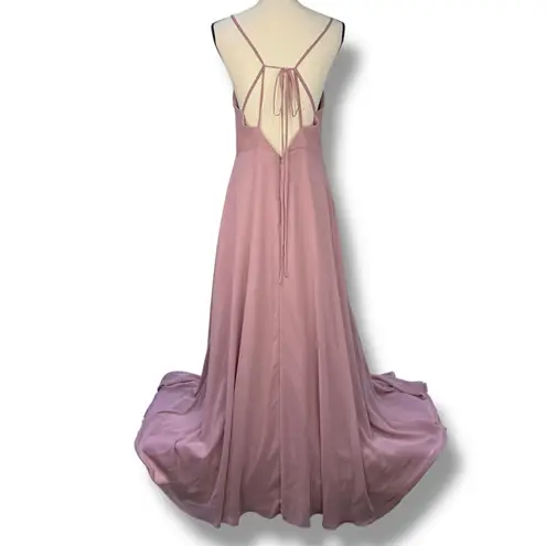 Azazie Everleigh Dress Vneck Dusty Rose Aline Floor Length Maxi Formal Size A8