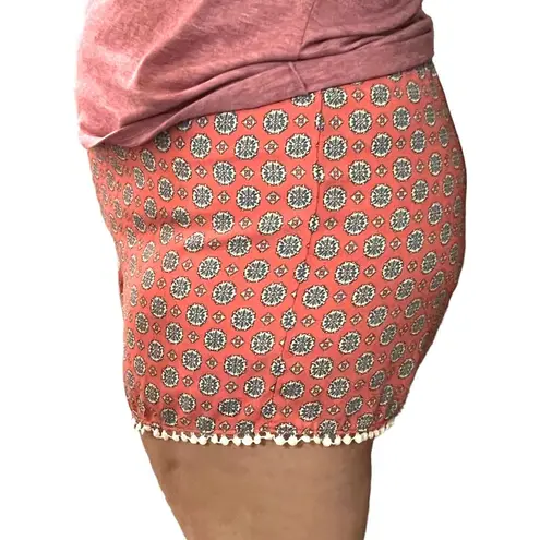 About A Girl X-LARGE Boho Pom Pom Elastic Waist Comfy Patterned Shorts
