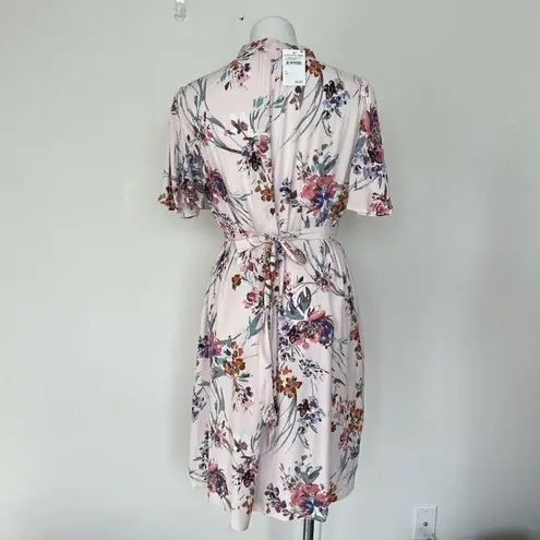 Lovestitch floral midi dress SMALL tie back short flutter sleeves Pockets pink