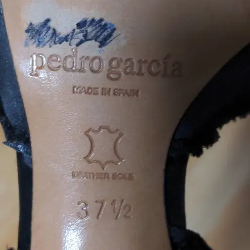 Pedro Garcia Diara Dorsay Heel Black Satin Rhinestone Slip On High 7.5 EU 37.5 Size 6.5