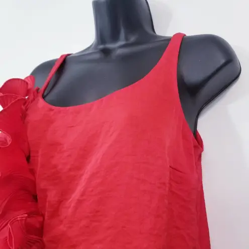 Cynthia Steffe Sateen Ruffle Scoop Neck Blouse