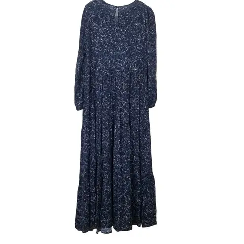 Boden Printed Crew Neck Tiered Maxi Dress with Pockets Blue Size 14