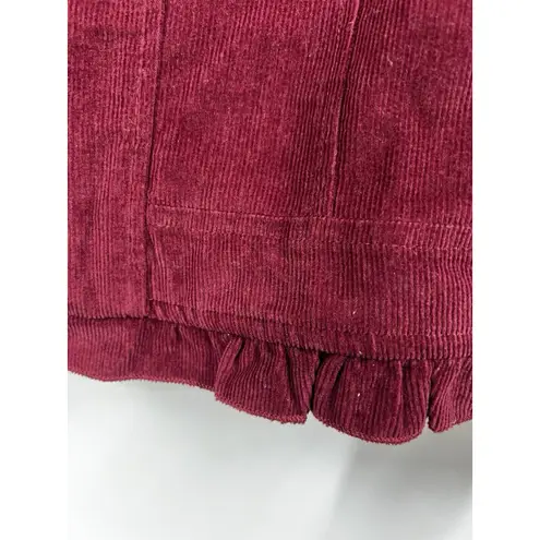Sandro Womens Ruffle Corduroy Jacket Sz M Red Burgundy Zip Mock Neck Y2K