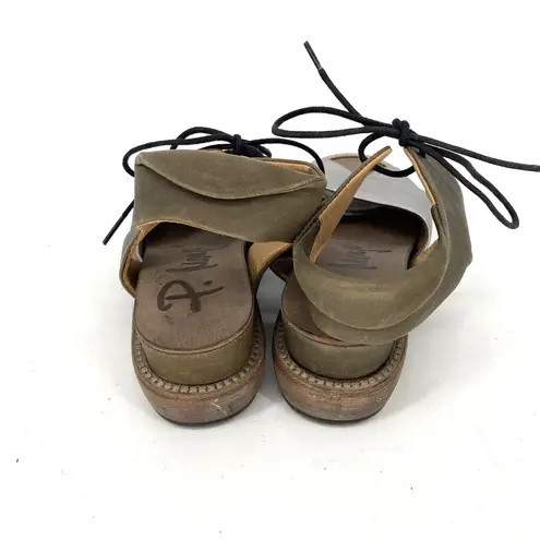 P. Monjo Roman Style Slingback Sandals Lace Up Silver Tan Leather Womens Size 36