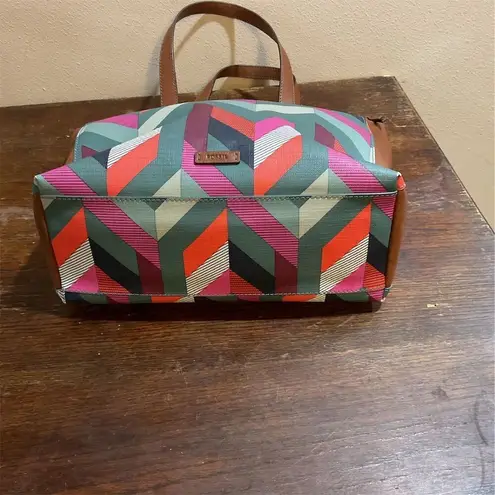 Fossil  Fiona Chevron Blue/Pink Tote Bag PVC Canvas Faux Leather Women's Zip​​