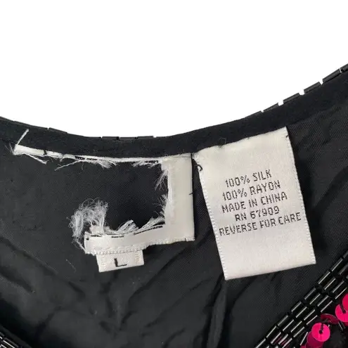 Vintage Black Pink Green Silk Sequin Blouse Tank Size large disco 70s look