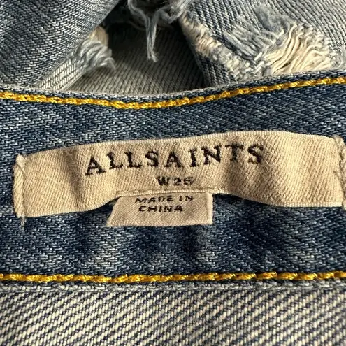 All Saints Destroyed Distressed Light Wash Denim Shorts Frayed Waist 25
