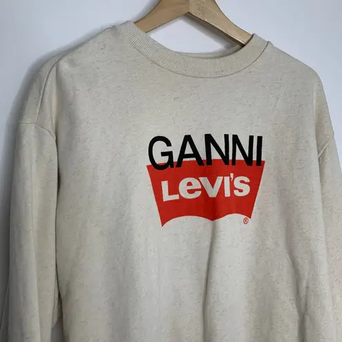 Ganni X Levi's Oversized Graphic Crewneck Sweatshirt XS Womens Oat New