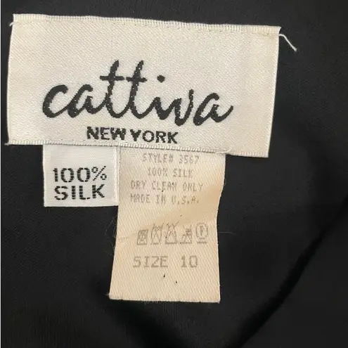 Vintage Cattiva Women Silk Dress 10 Black Abstract Floral Boho Cottagecore Retro