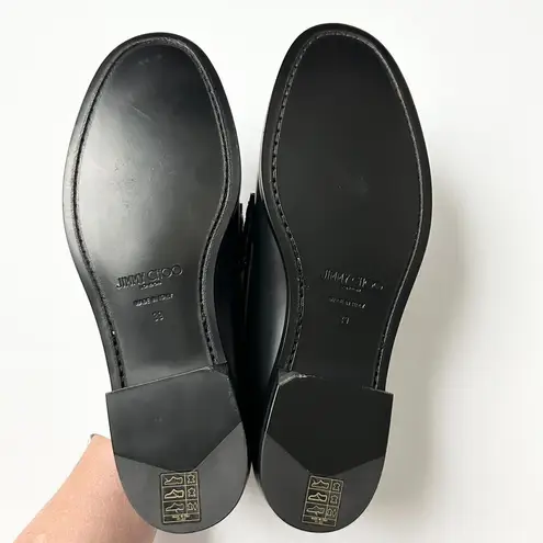 Jimmy Choo NEW Mocca Gold Tone Star Chain Loafers Black Leather Size IT 39 US 9