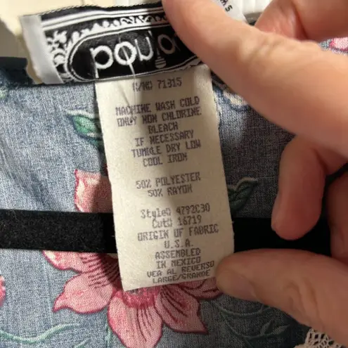 Bonjour NWT VTG Floral Button Up Crop Top Ruffles Short Sleeve Lace Blue Pink Sz L USA