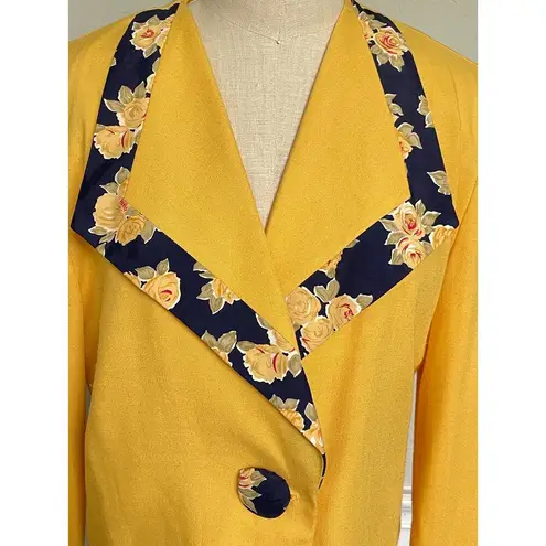 Vintage Blazer Yellow Gold Navy Floral Collar Short One Button Size 6