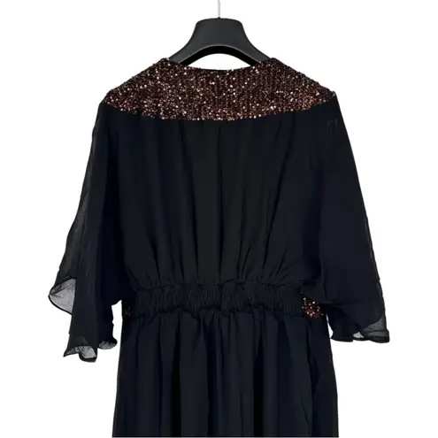 City Chic Black Bronze Sequin Demi Maxi Dress size XS/14 Elbow Flutter Sleeves