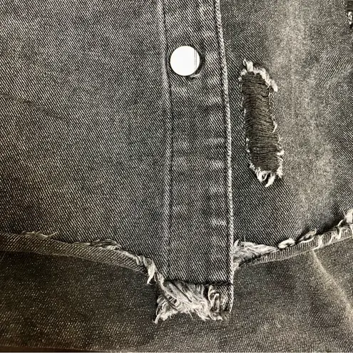 Distressed Denim Faded Black Jean Jacket Denim Button Front Raw Hem Oversized L Size L