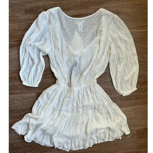 L*Space Stay Golden Dress White Long Sleeve Front Keyhole Gold Stripes Small