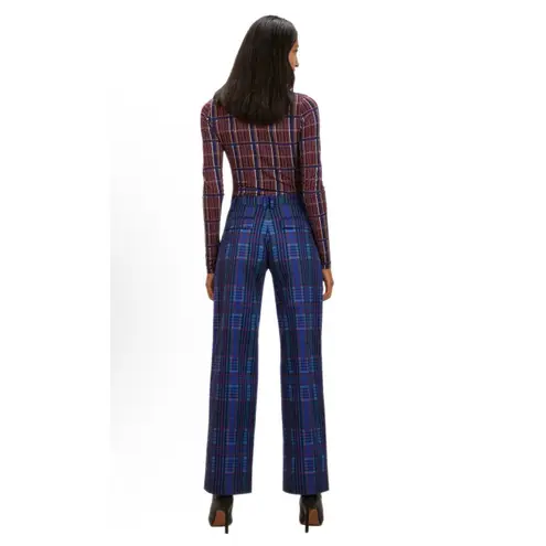 THE KIT Tracee Pant Size 10 Blue Iris Plaid NEW Stretch Organic Cotton Twill