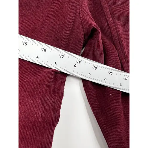 Sandro Womens Ruffle Corduroy Jacket Sz M Red Burgundy Zip Mock Neck Y2K