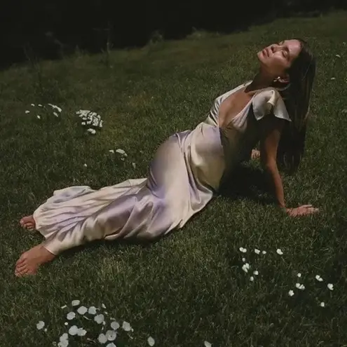 We Wore What NWT Lace Silky Charmeuse Midi Maxi Slip Dress 6 Gold Ombre Watercolor