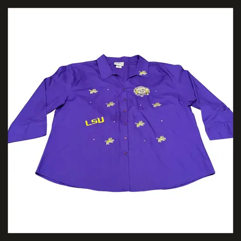Las Olas LSU Tigers 2007 National Champions Button Shirt Women’s 1X Purple Embroidered