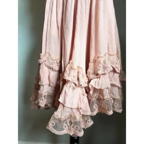 Arden B Pink Lace Trim Ruffle Strappy Y2K fairy Victorian boho Mini Dress XL