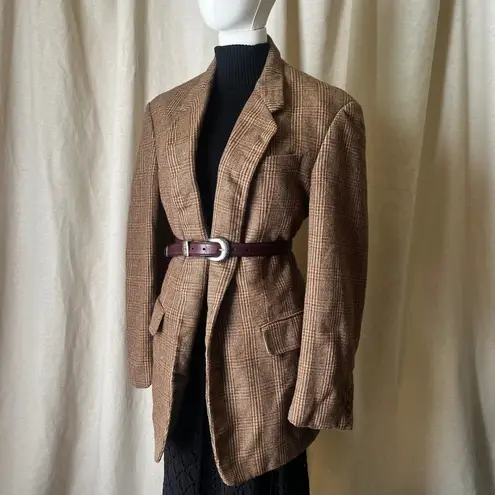 Karl Lagerfeld Vintage Paris Glen Plaid Wool Blazer Brown Check Tweed 80s