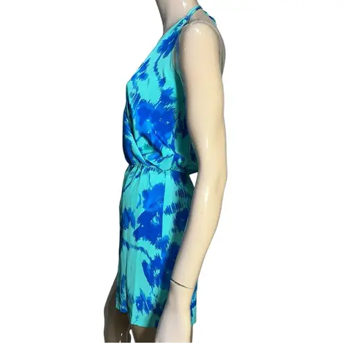 Karina Grimaldi Women’s S Caribbean Blue Flower Silk Gardenia Print Mini Dress