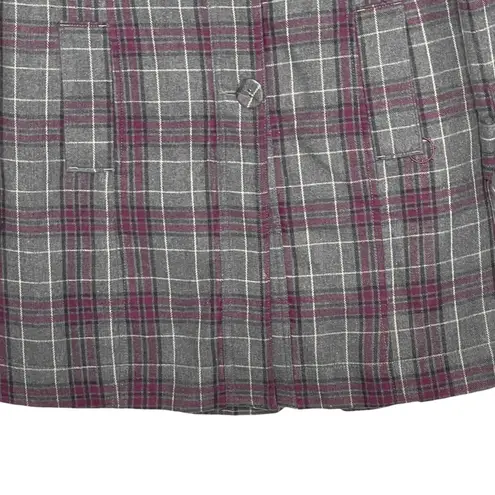 Empyre Overcoat Size Medium Gray Purple Plaid Womens Cotton Button UP & Belted