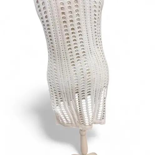White Open Knit Crochet Sleeveless Cover Up Dress Size M Boho Cottage Core Size M