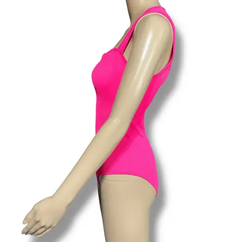 OQQ Womens Bodysuit Sexy Ribbed Square Neck Tummy Control Tank Top Pink Medium