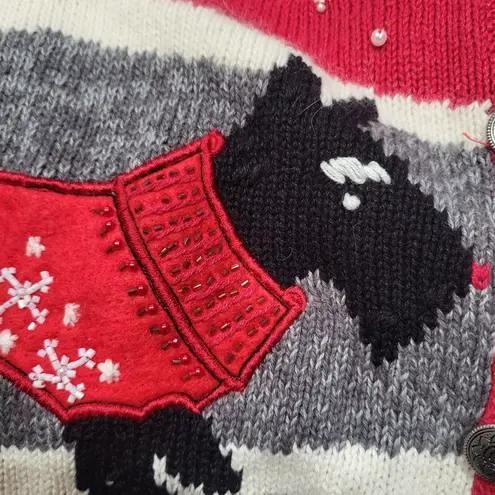 Vintage Bobbie Brooks Embroidered Christmas Scotty Dog Sweater Vest Red Size M