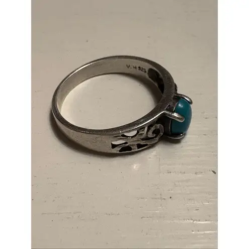 Genuine Turquoise Sterling Silver Ring (W.H. 925) – Filigree Scroll Band – Size