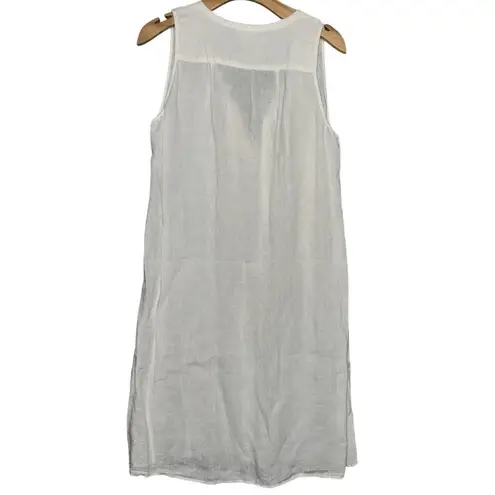Hartford Women’s Size 4 White Silver Metallic Trimmed Split Neck Linen Dress