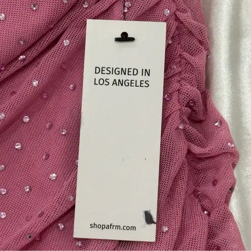 AFRM Desani Mini Skirt Rhinestone Dotted Ruched Sparkly Mauve Pink Medium New