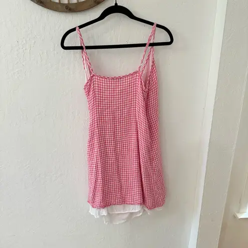 Rails  Pink Gingham Check Malia Linen Blend Wrap Front Tie Strappy Tank Dress M