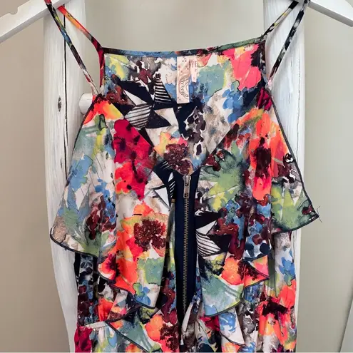 Prevett Colorful Abstract Print Front Zipper Sun Dress SZ Large Red