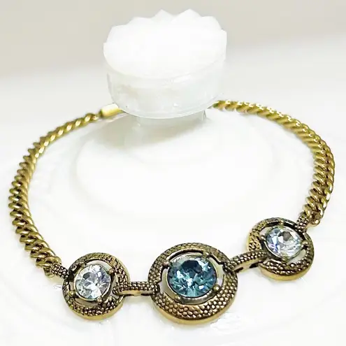 Givenchy Authentic Gold and Blue Crystal Chain Bracelet