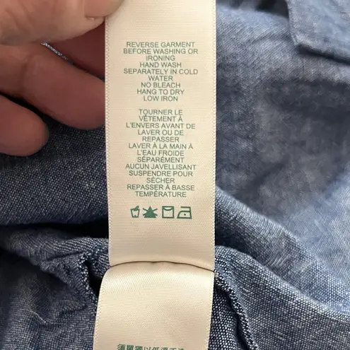 Roots Canada Chambray Linen Cotton Tunic Shirt Dress Blue L Minimalist Fall