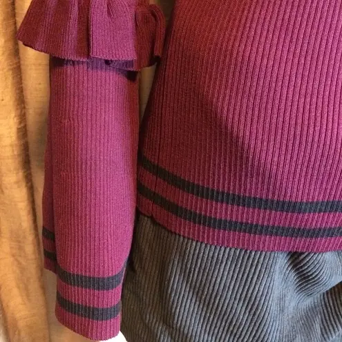 Marled Ribbed Wine w/Black Stripes Sweater Purple Size M