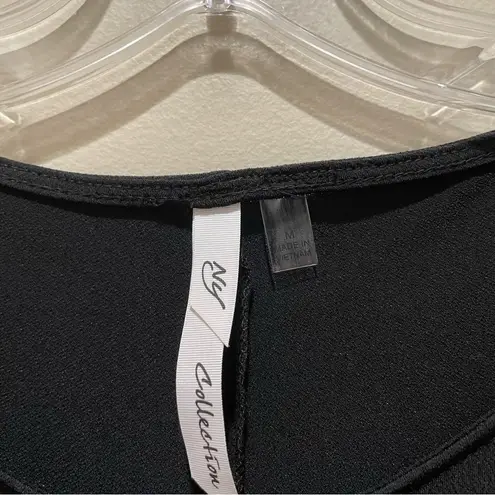 Ny Collection Burnout Mesh Elbow Sleeve Top Black Size Medium