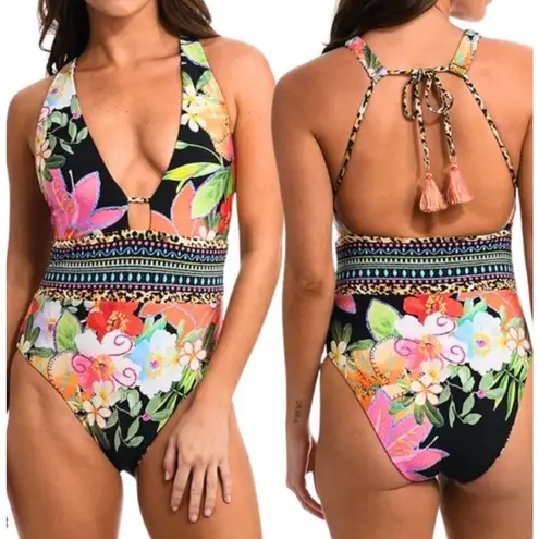 SUNSHINE 79 Rio Swimsuit SZ 10 Reversible One Piece NWT Plunge Tropical Leopard Black