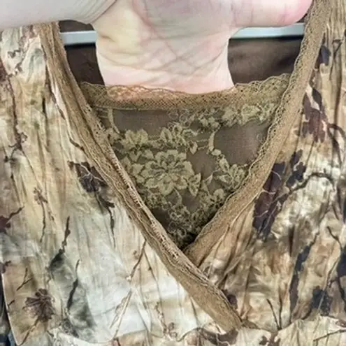 Panilli Y2K Goblincore Grunge Bratz Floral Brown Lace Trim Long Sleeve Blouse