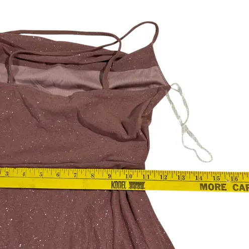 Glare Rose Pink Sparkle Party Dress Cowl Neck Criss Cross Back