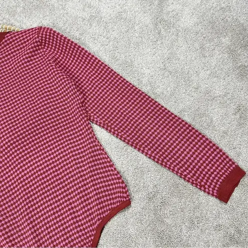 NWOT Lulu’s Retro Cutie Burgundy and Pink Textured Knit Long Sleeve Bodysuit M Red Size M