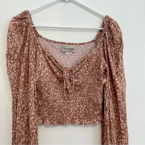 Urban Outfitters UO Old Soul Smocked Top Mauve Pink ish Leopard Cheetah Crop Top