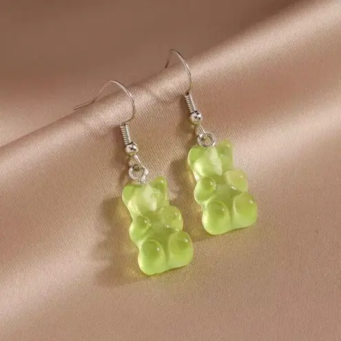 🆕Green Candy Gummy Bear Dangle Earrings Green