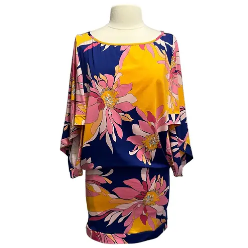 Trina Turk  Breeze Swim Tunic Cover Up Large Women's Blue Yellow Pink Dress $152