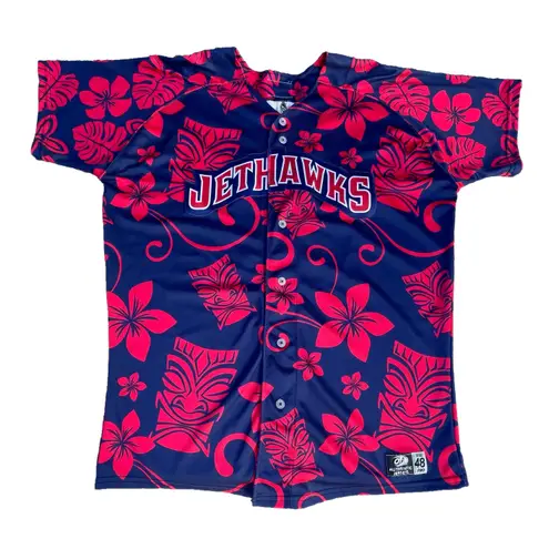 Rare Vintage Lancaster Jethawks 33 Floral Hawaiian Button Up Baseball Jersey Red Size XXL
