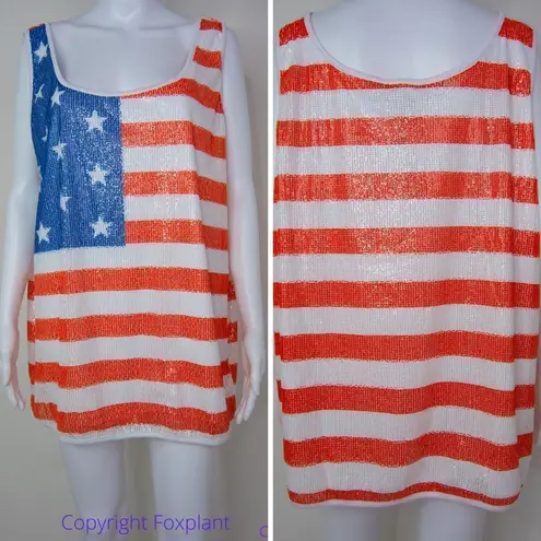 Ashley Stewart NWOT Sequin American Flag Scoop Neck Tank, Red, White & Blue, 3X