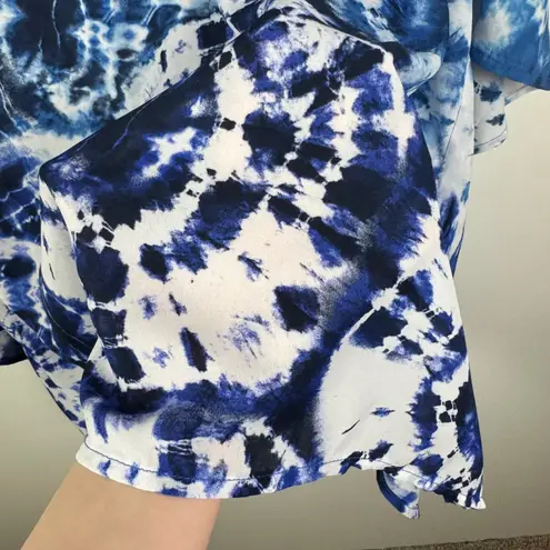 Belle Kim Gravel Tie Dye Woven Aloha Poncho Size XL Blue Kaftan Lightweight